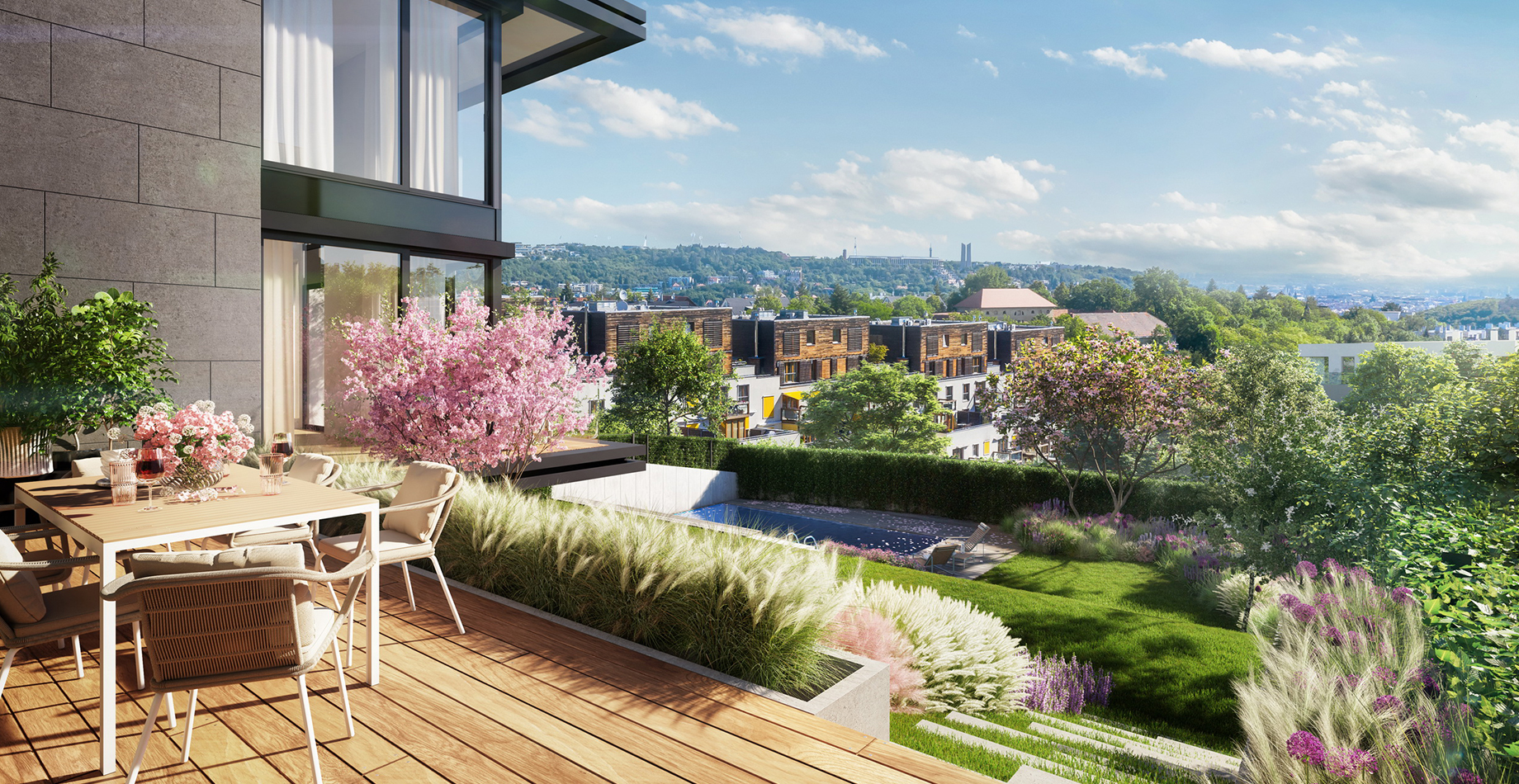 terraces and gardens with the views of Prague